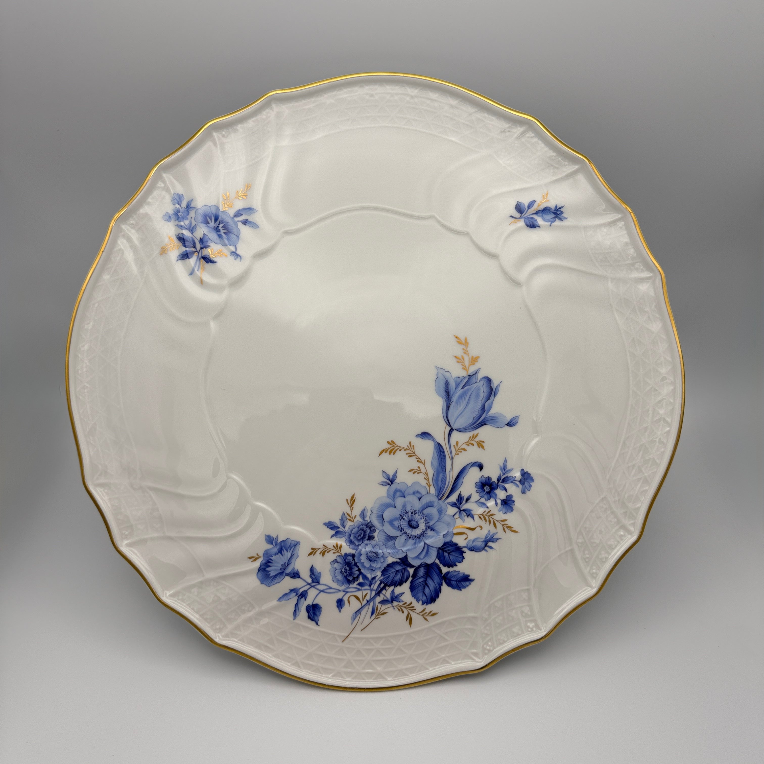 Hutschenreuther Chateau Bleu Tortenplatte mit Standfuss Dresden Gold 1980 Hutschenreuther