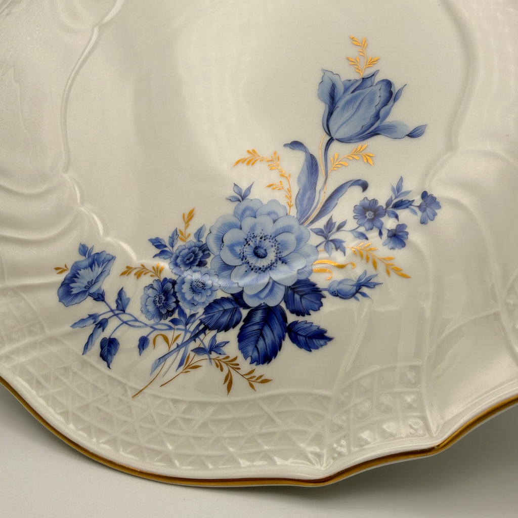 Hutschenreuther Chateau Bleu Tortenplatte mit Standfuss Dresden Gold 1980 Hutschenreuther