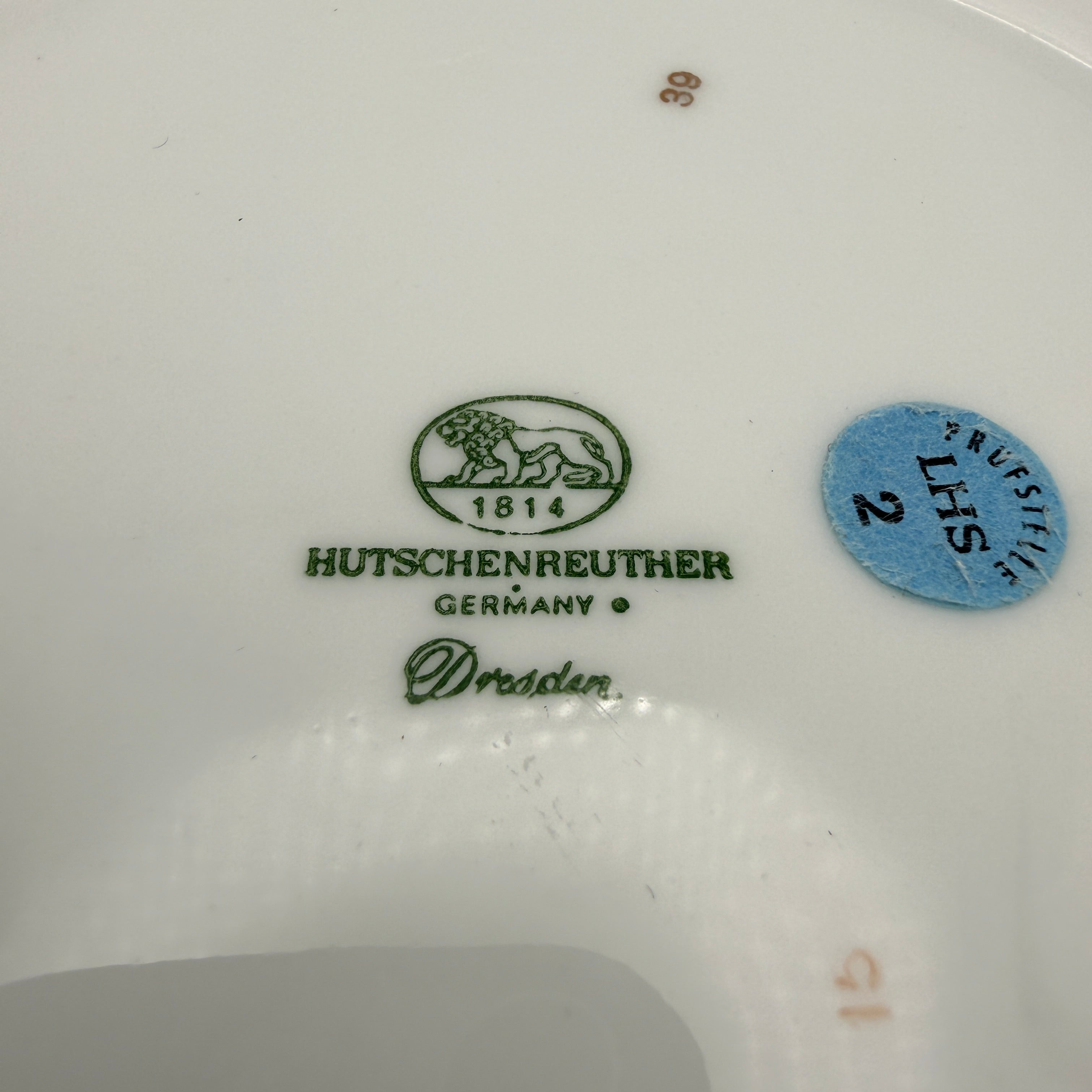 Hutschenreuther Chateau Bleu Tortenplatte mit Standfuss Dresden Gold 1980 Hutschenreuther