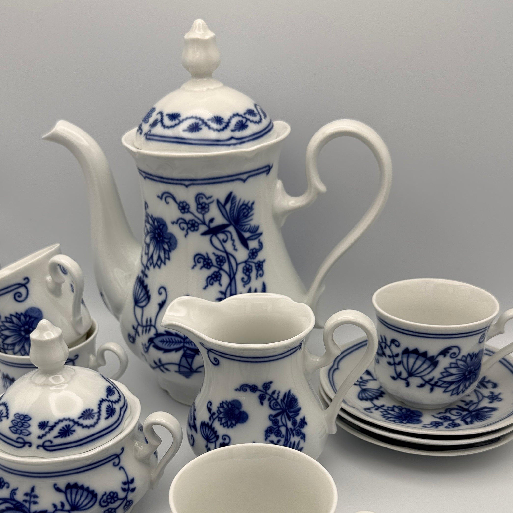 Rudolf Kämpf Zwiebelmuster Kaffeeservice, ca. 1960-1980, 11-tlg. Showroom Ansbach