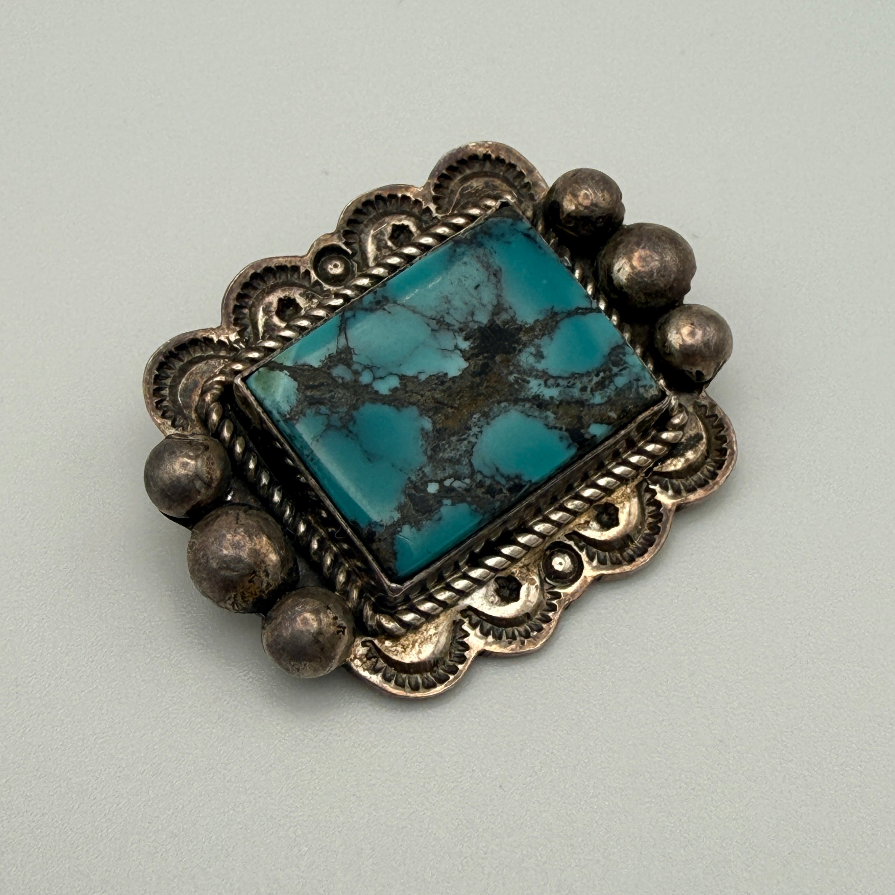 Eddie Secatero Navajo Sterling Silber Türkis Brosche Vintage 20. Jh. Eddie Secatero