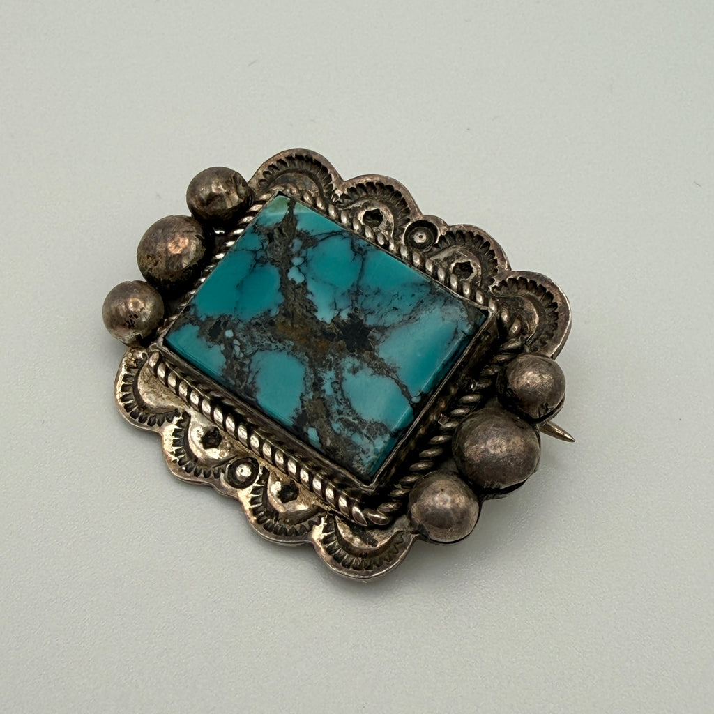 Eddie Secatero Navajo Sterling Silber Türkis Brosche Vintage 20. Jh. Eddie Secatero