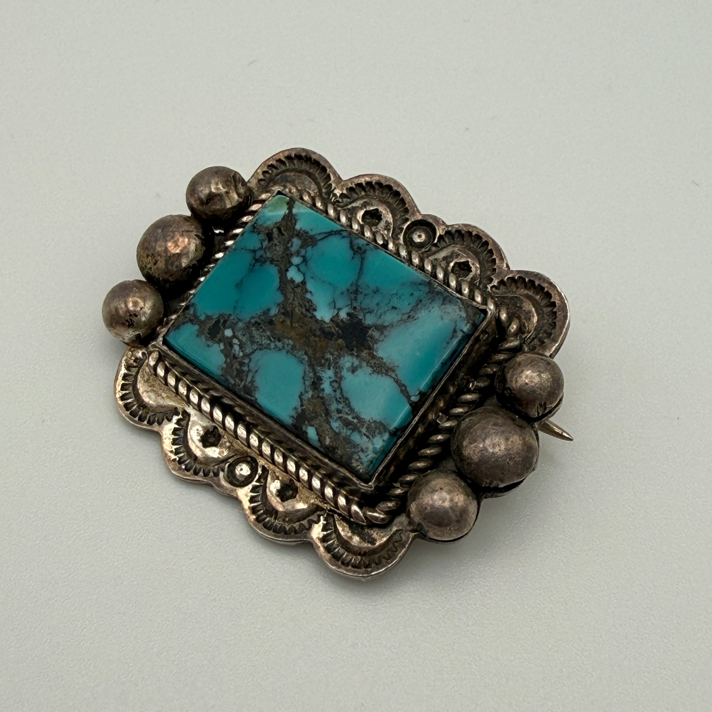 Eddie Secatero Navajo Sterling Silber Türkis Brosche Vintage 20. Jh. Eddie Secatero