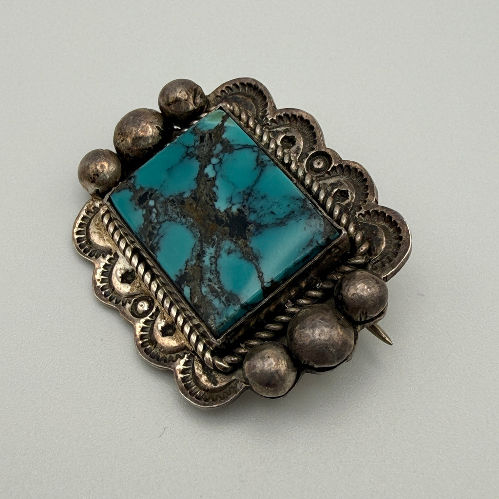 Eddie Secatero Navajo Sterling Silber Türkis Brosche Vintage 20. Jh. Eddie Secatero