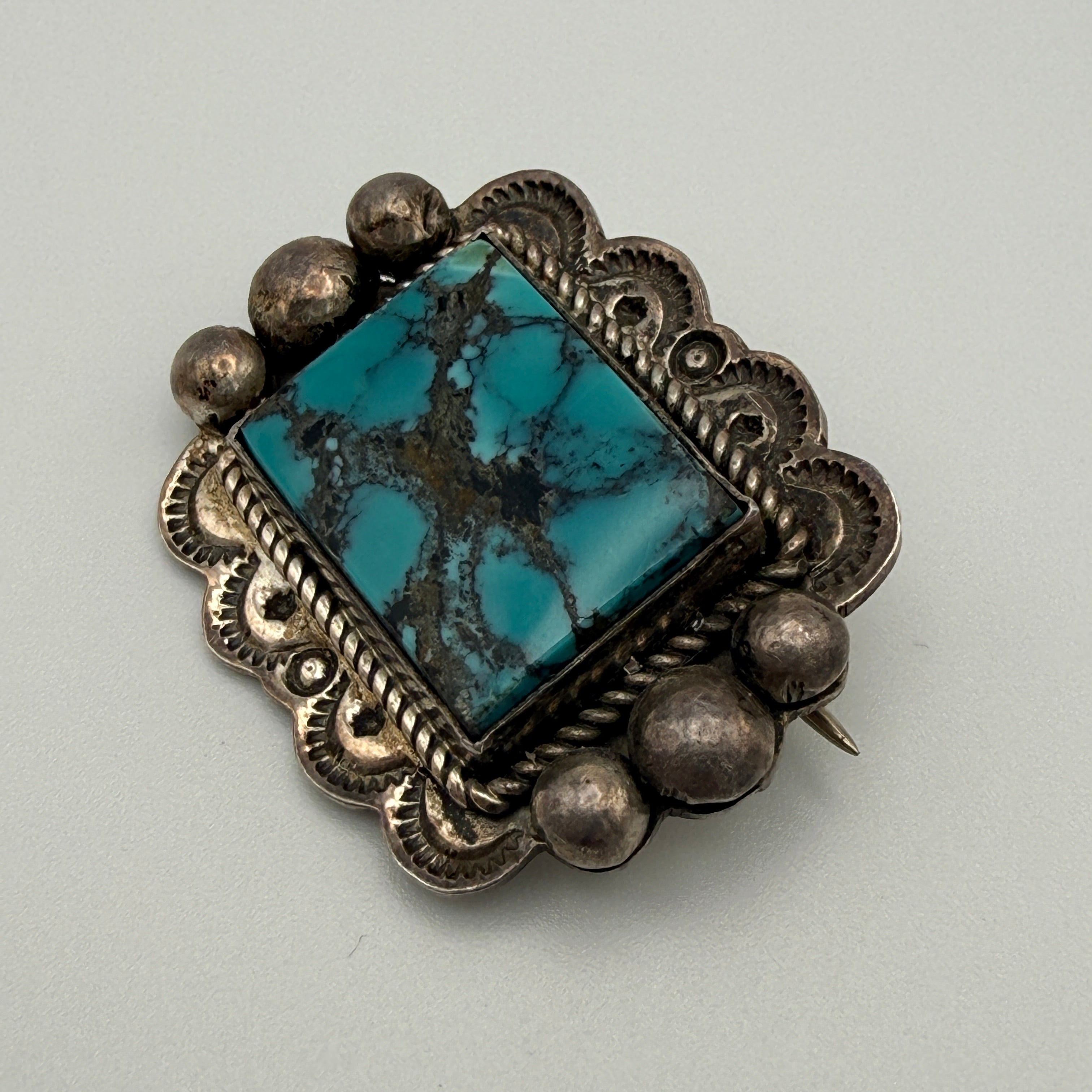Eddie Secatero Navajo Sterling Silber Türkis Brosche Vintage 20. Jh. Eddie Secatero