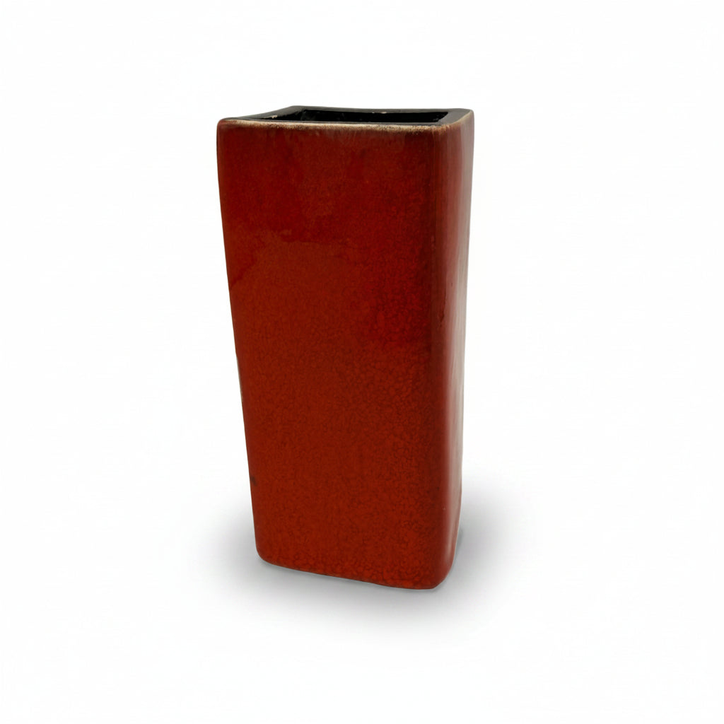 Mid Century Keramikvase Rot Rechteckig ca. 1960er–1970er Jahre Showroom Ansbach