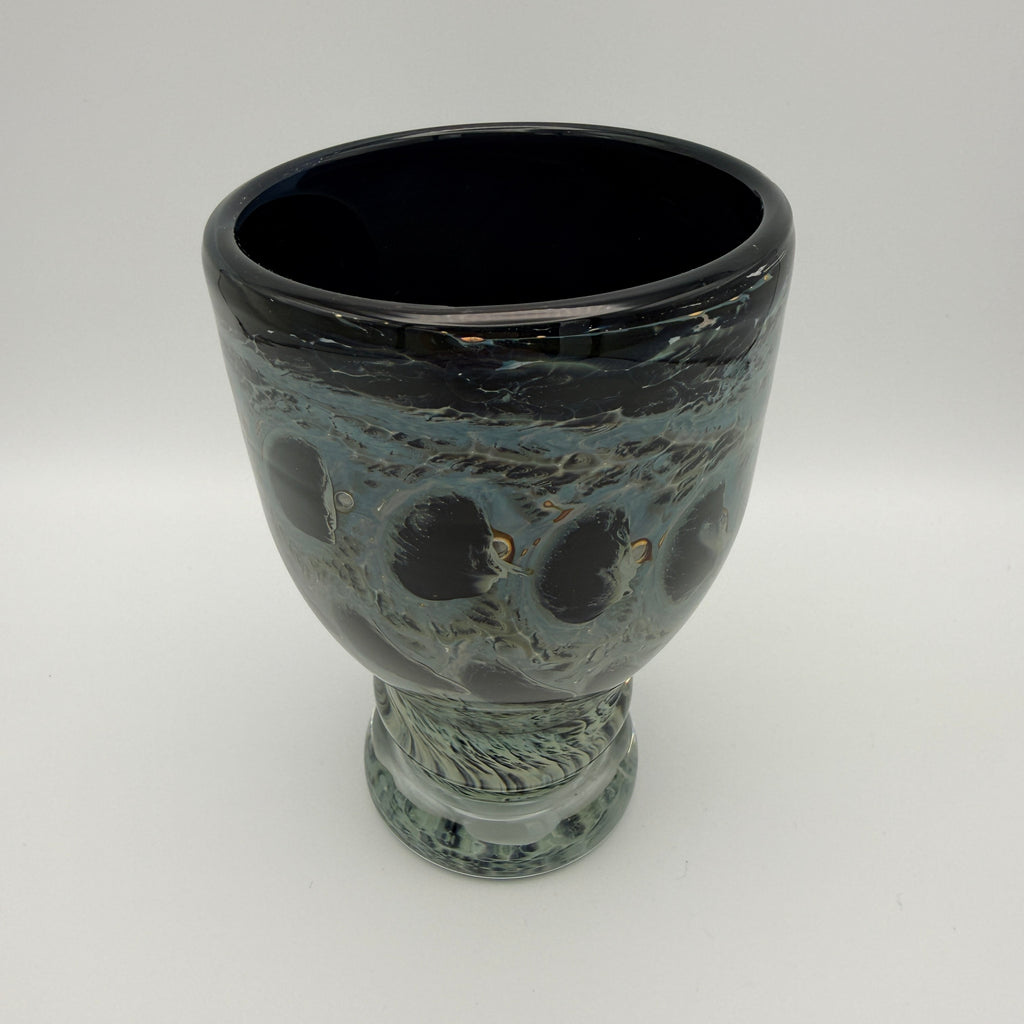 Eisch Frauenau Studioglas Vase Pfauenauge signiert 1970er/80er Glashütte Eisch
