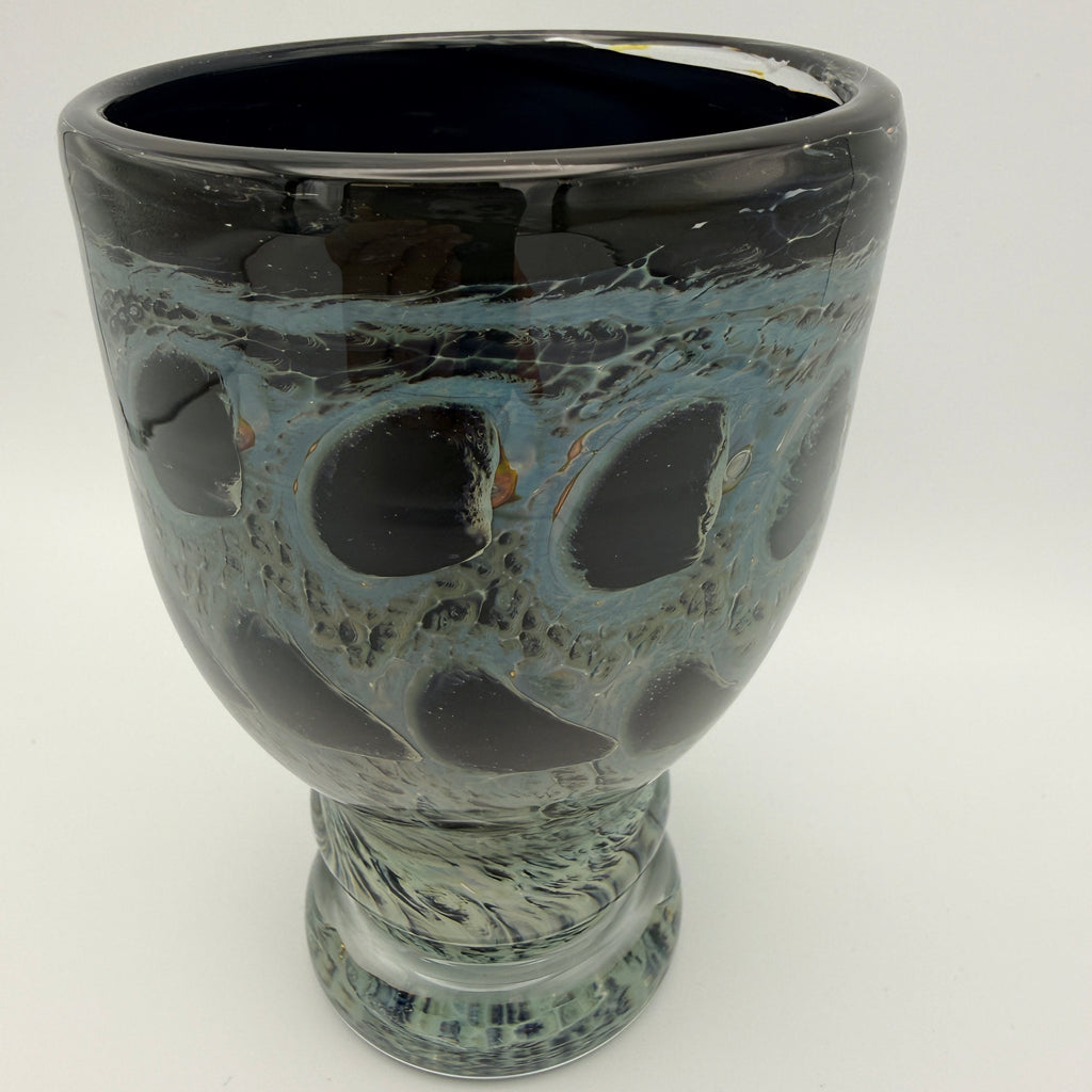 Eisch Frauenau Studioglas Vase Pfauenauge signiert 1970er/80er Glashütte Eisch