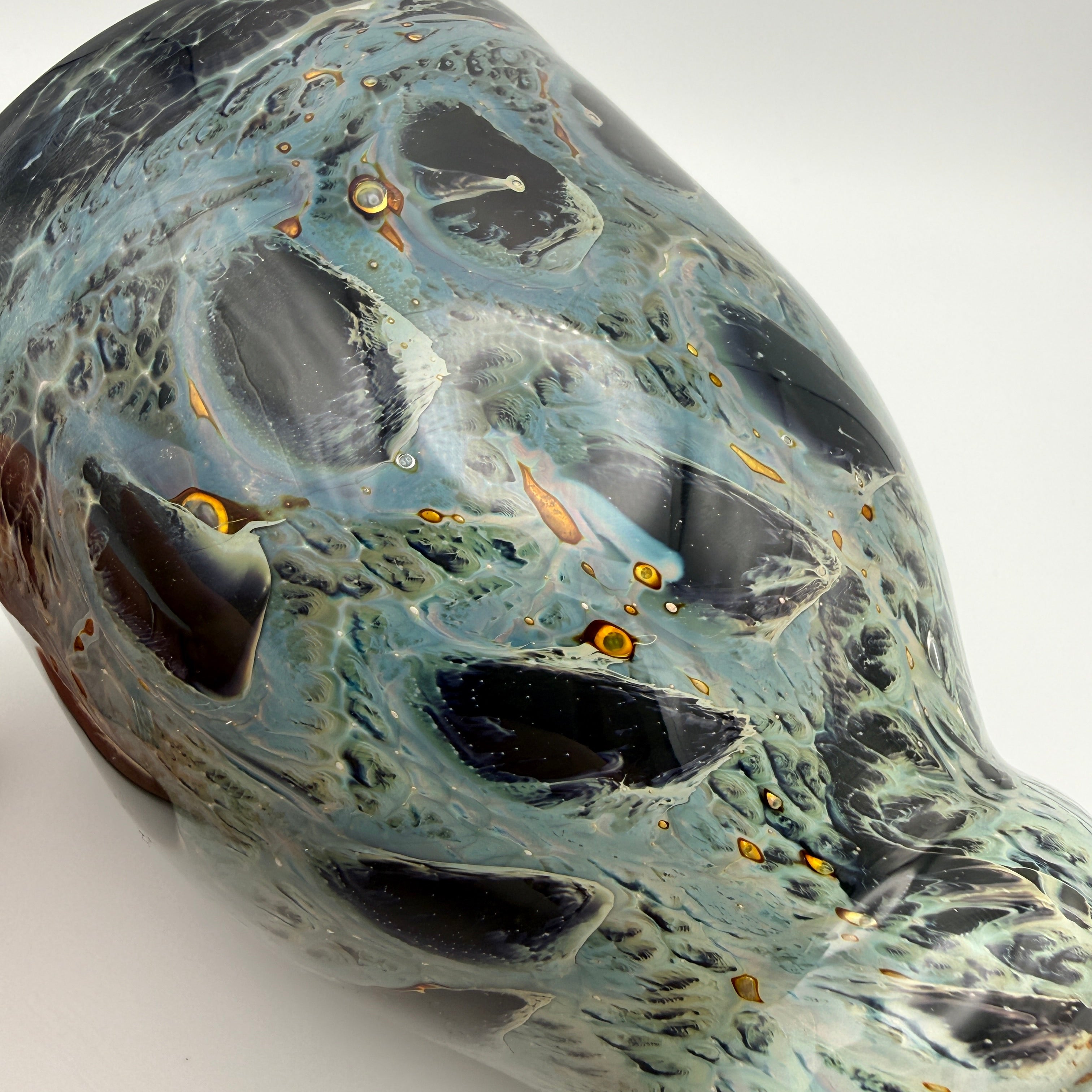 Eisch Frauenau Studioglas Vase Pfauenauge signiert 1970er/80er Glashütte Eisch