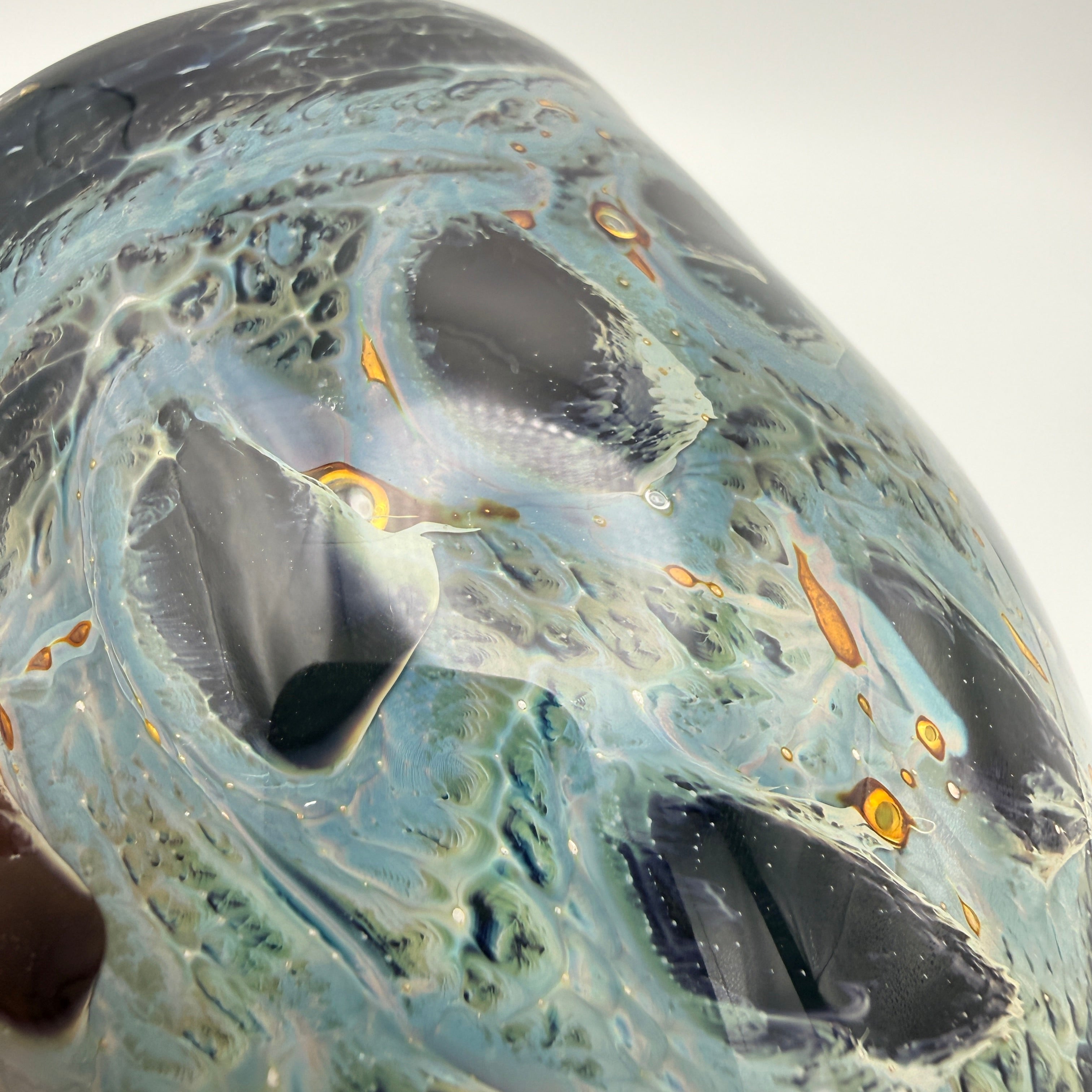 Eisch Frauenau Studioglas Vase Pfauenauge signiert 1970er/80er Glashütte Eisch
