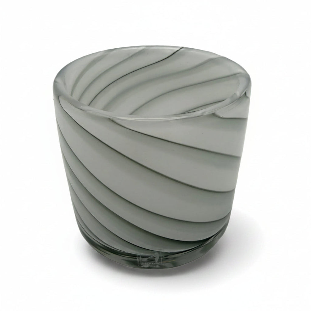 Handmade Studio Glas Windlicht Vase Weiß Grau Swirl ca. 1990er–2000er Showroom Ansbach