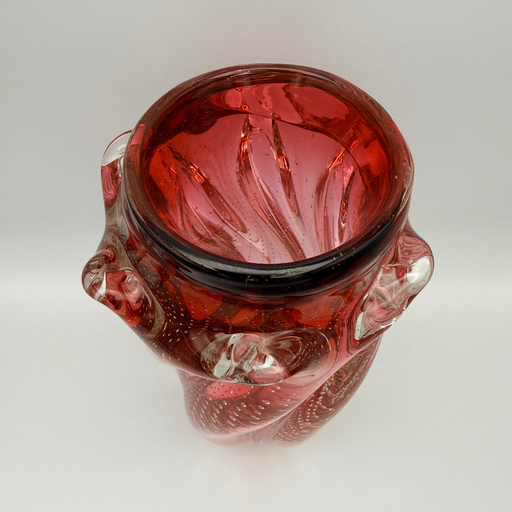 Vintage Art Glass Vase Rosa Klarglas Luftblasen 1960er/70er Showroom Ansbach