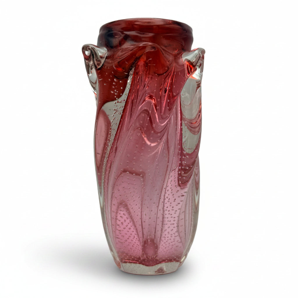 Vintage Art Glass Vase Rosa Klarglas Luftblasen 1960er/70er Showroom Ansbach