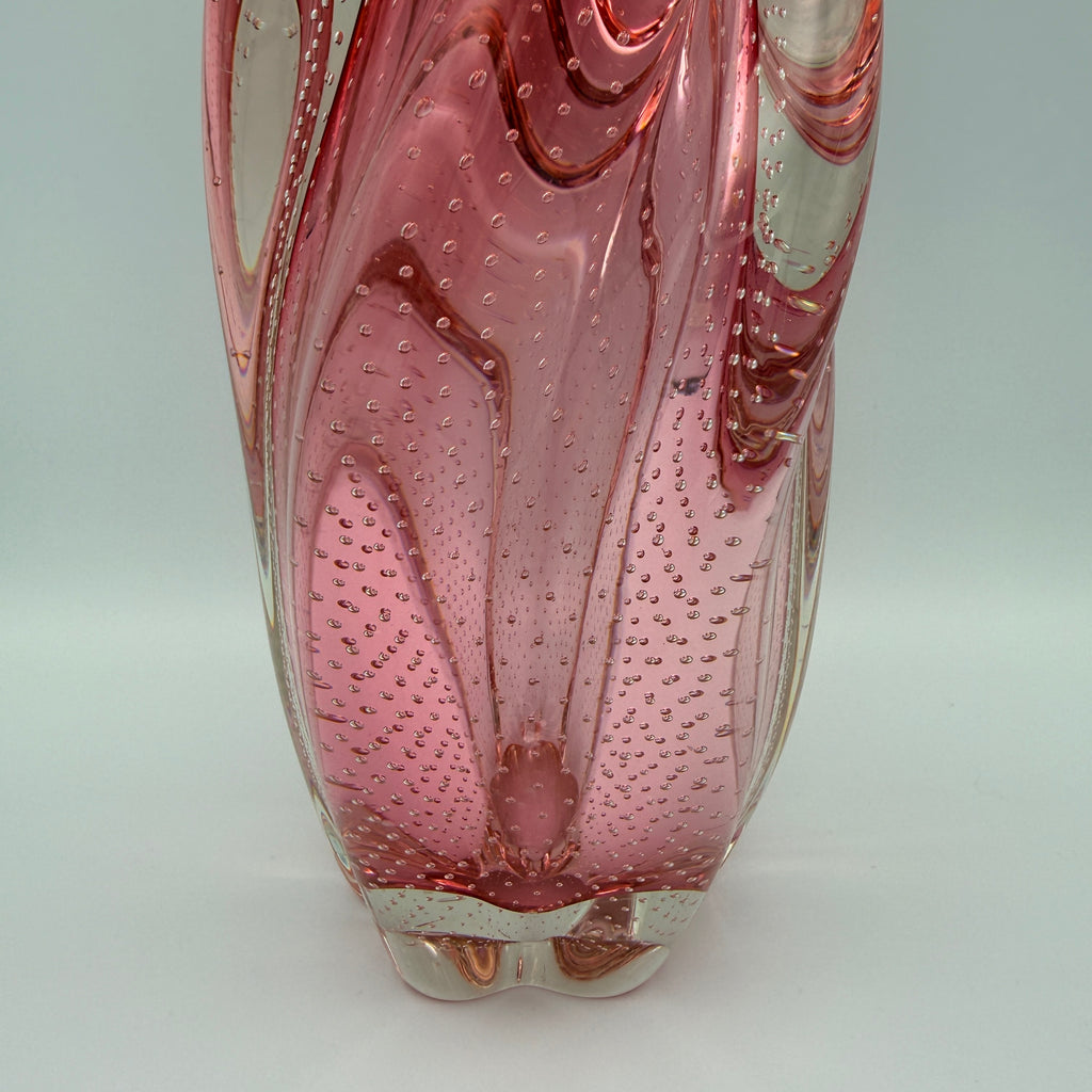 Vintage Art Glass Vase Rosa Klarglas Luftblasen 1960er/70er Showroom Ansbach