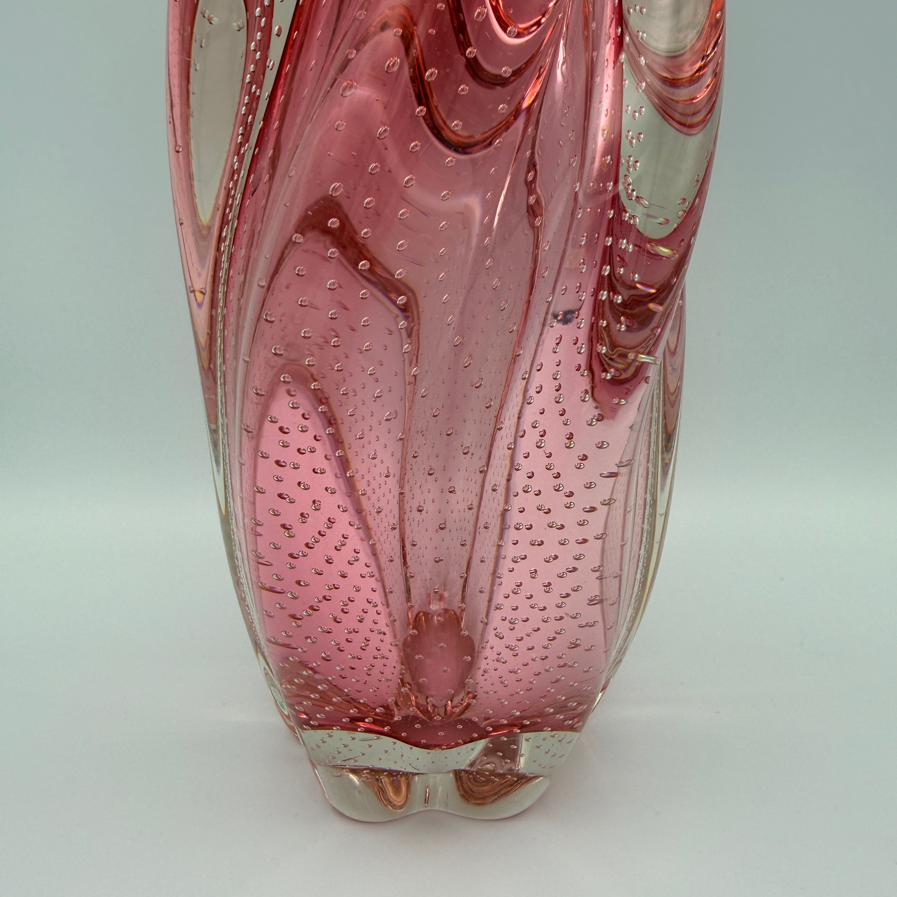 Vintage Art Glass Vase Rosa Klarglas Luftblasen 1960er/70er Showroom Ansbach