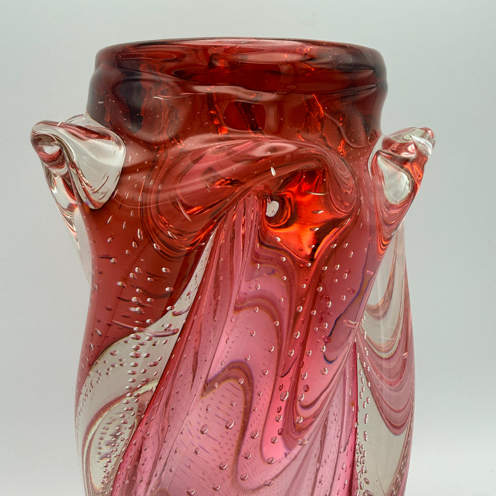 Vintage Art Glass Vase Rosa Klarglas Luftblasen 1960er/70er Showroom Ansbach