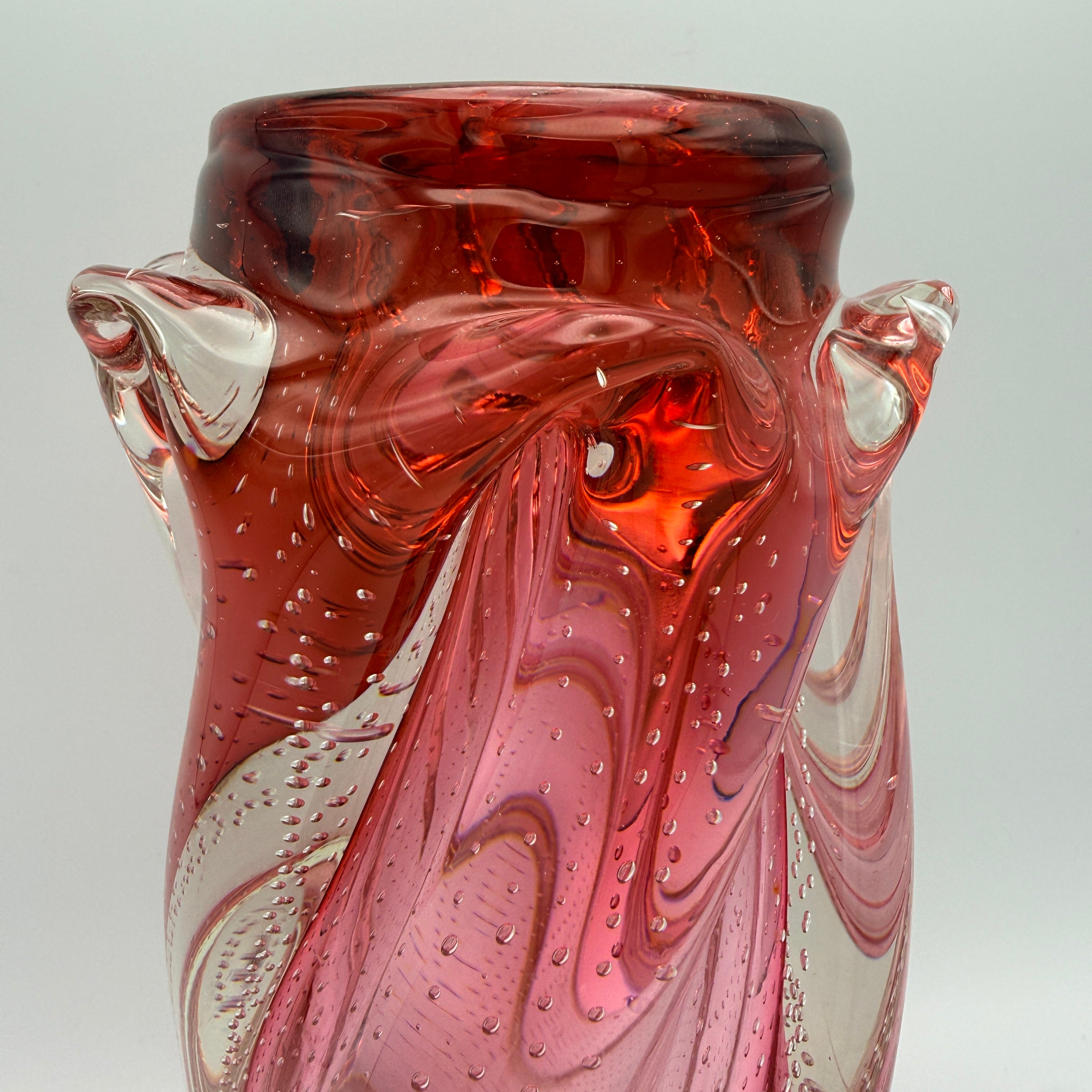 Vintage Art Glass Vase Rosa Klarglas Luftblasen 1960er/70er Showroom Ansbach