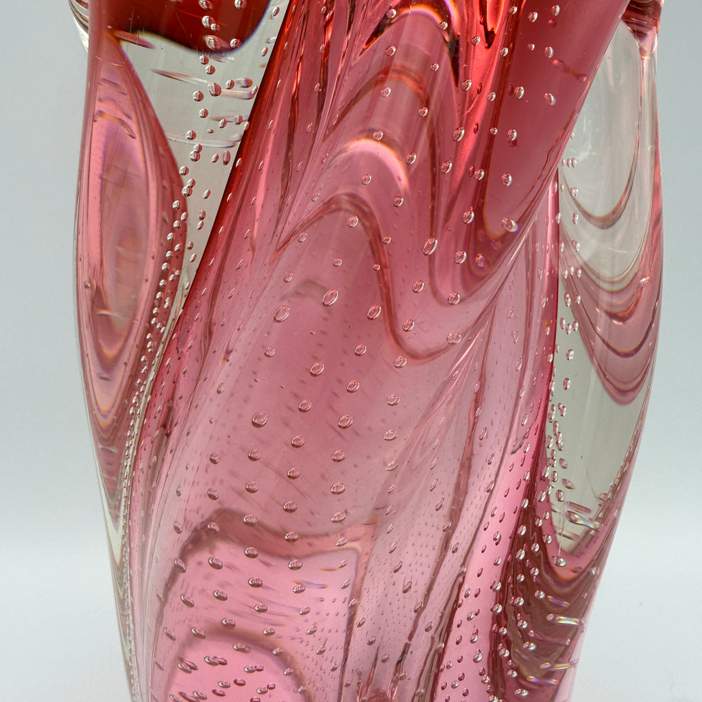 Vintage Art Glass Vase Rosa Klarglas Luftblasen 1960er/70er Showroom Ansbach