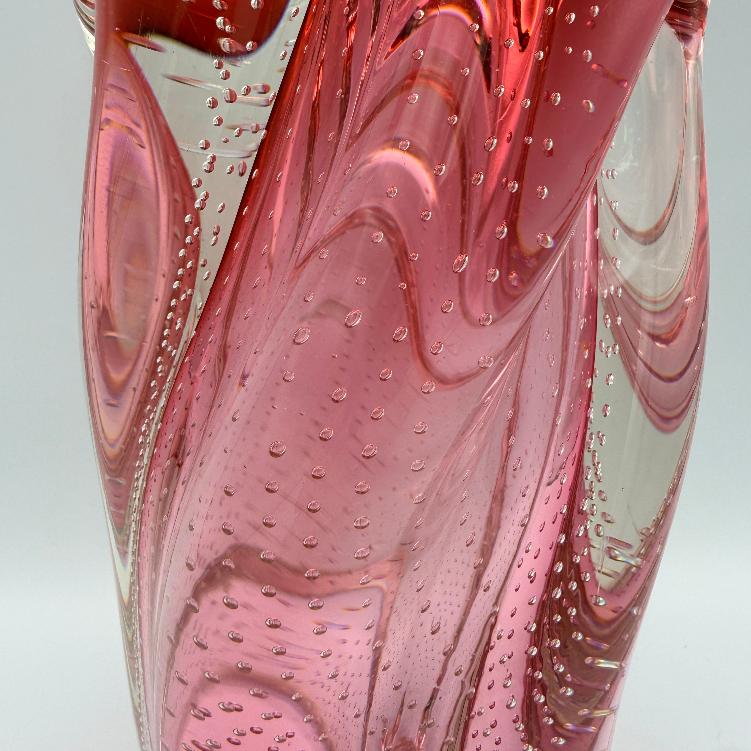 Vintage Art Glass Vase Rosa Klarglas Luftblasen 1960er/70er Showroom Ansbach