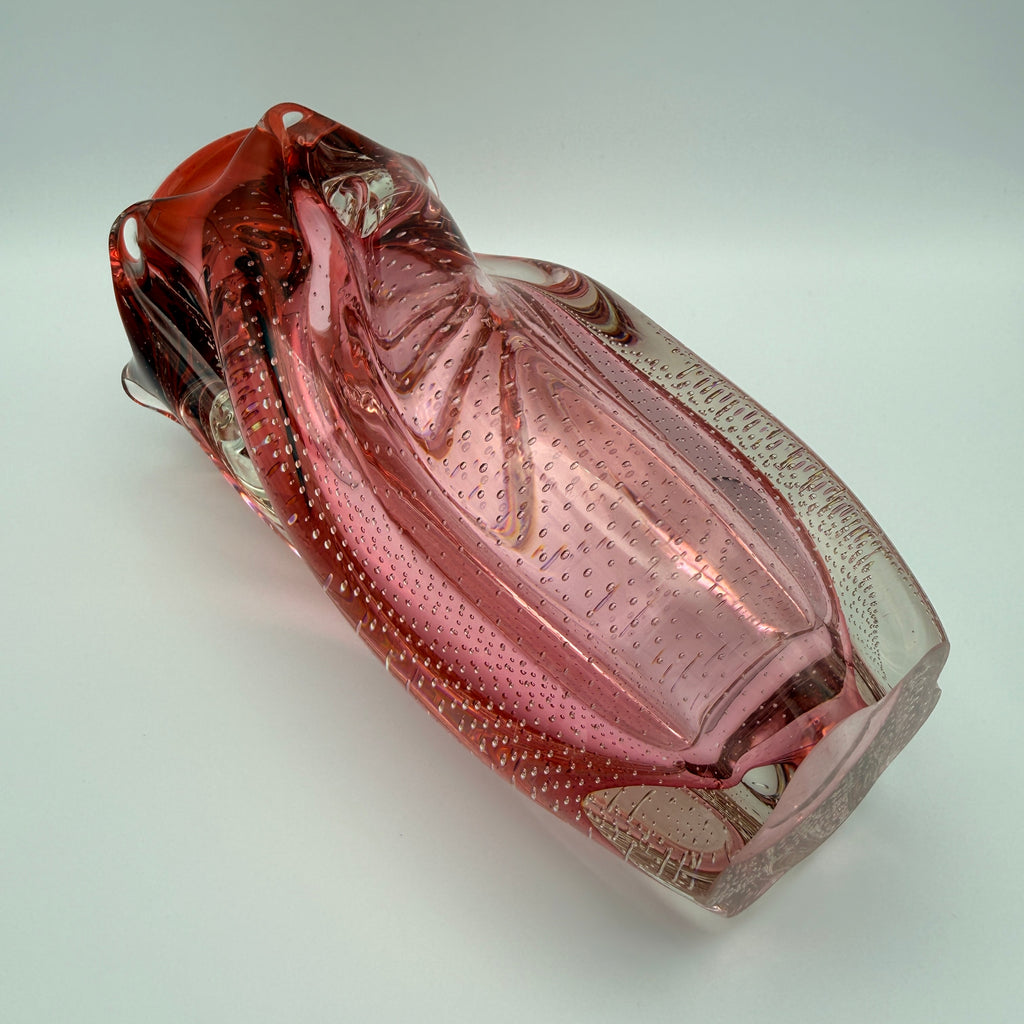 Vintage Art Glass Vase Rosa Klarglas Luftblasen 1960er/70er Showroom Ansbach