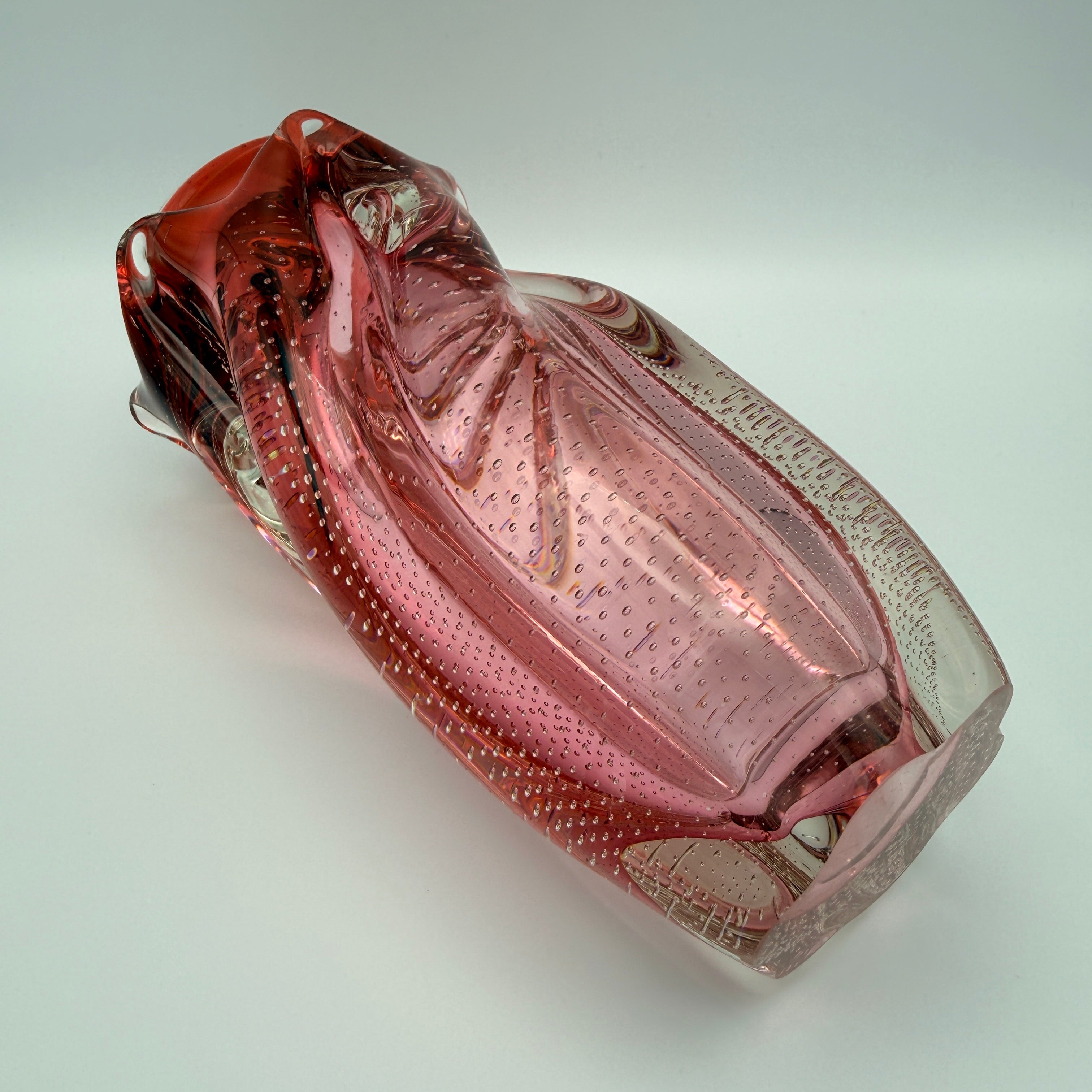 Vintage Art Glass Vase Rosa Klarglas Luftblasen 1960er/70er Showroom Ansbach