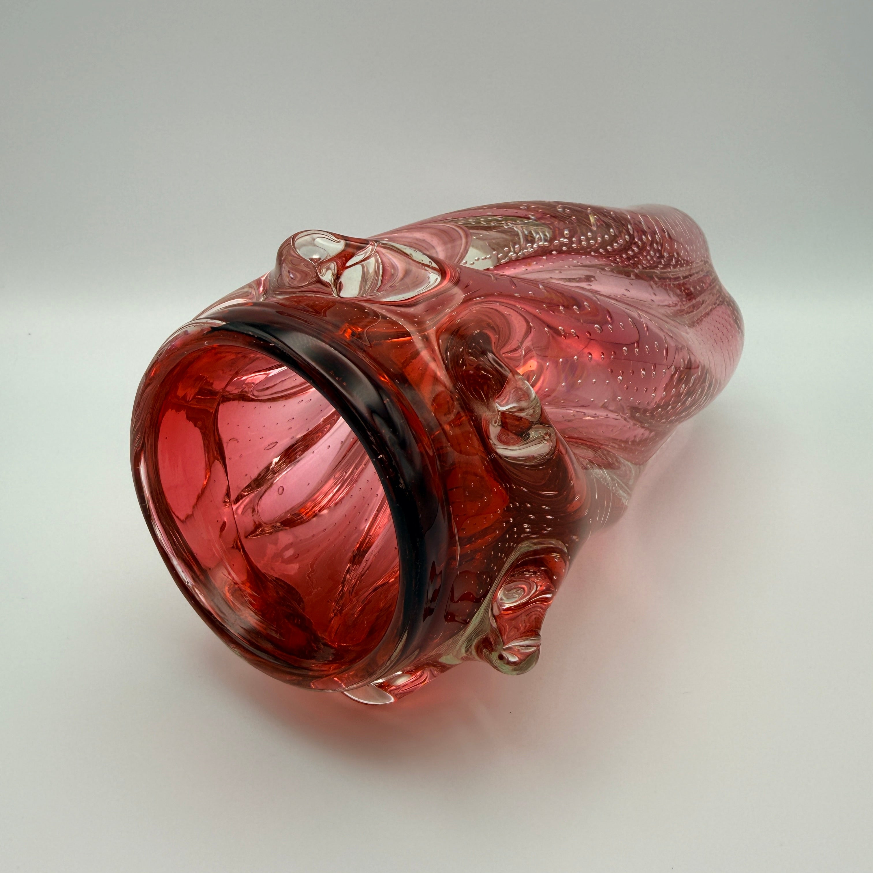 Vintage Art Glass Vase Rosa Klarglas Luftblasen 1960er/70er Showroom Ansbach