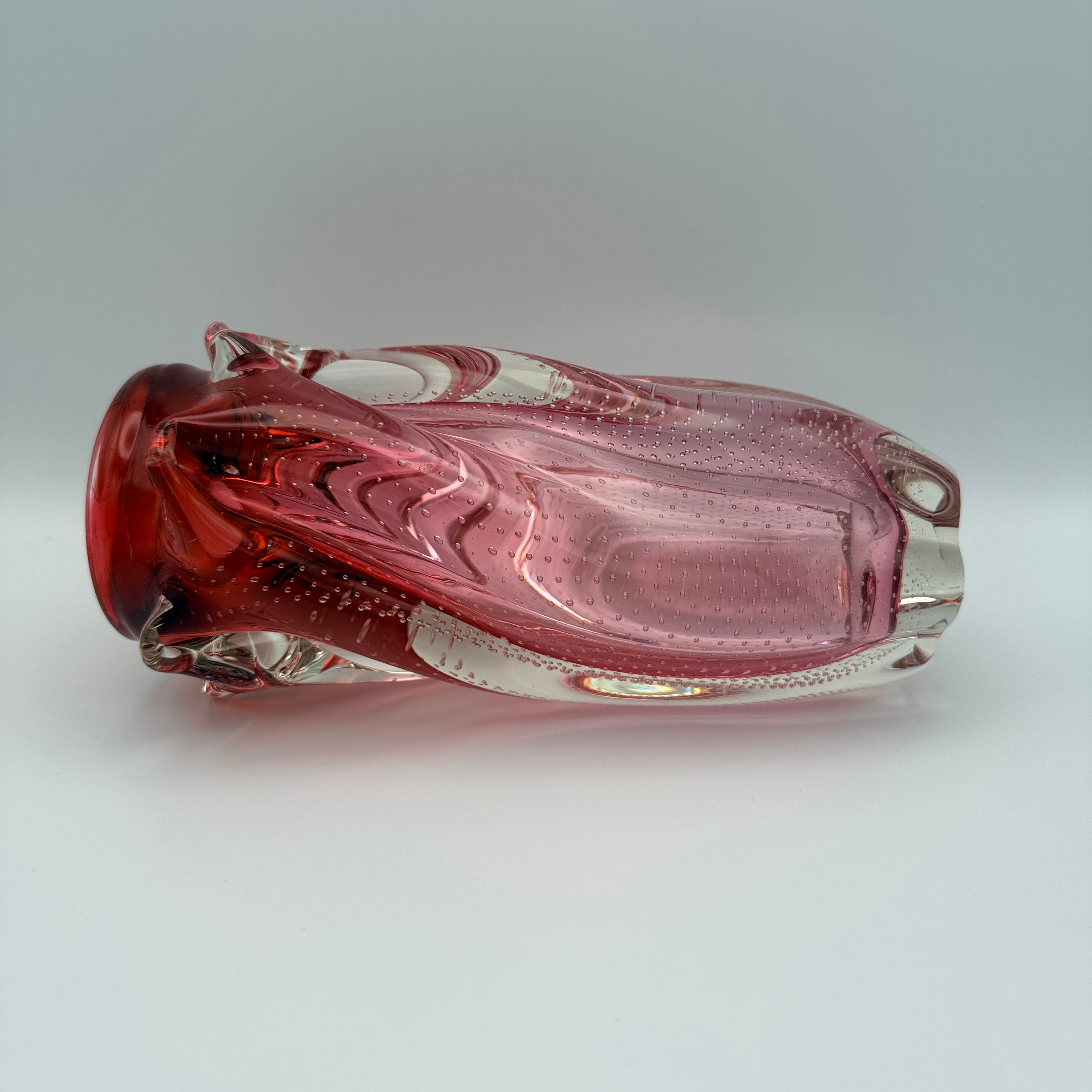 Vintage Art Glass Vase Rosa Klarglas Luftblasen 1960er/70er Showroom Ansbach