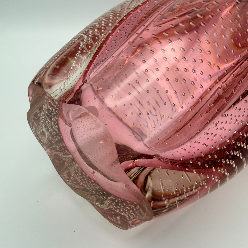 Vintage Art Glass Vase Rosa Klarglas Luftblasen 1960er/70er Showroom Ansbach
