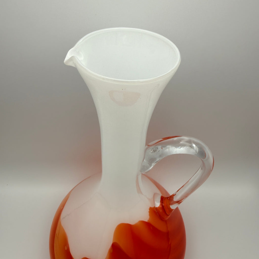 V.B. Opaline Florence Glaskaraffe Orange Weiß Empoli Italien 1970er Vetreria Barbieri
