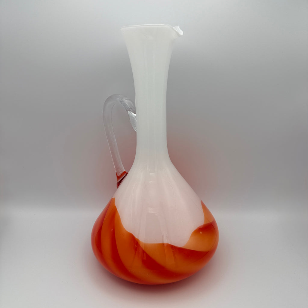V.B. Opaline Florence Glaskaraffe Orange Weiß Empoli Italien 1970er Vetreria Barbieri