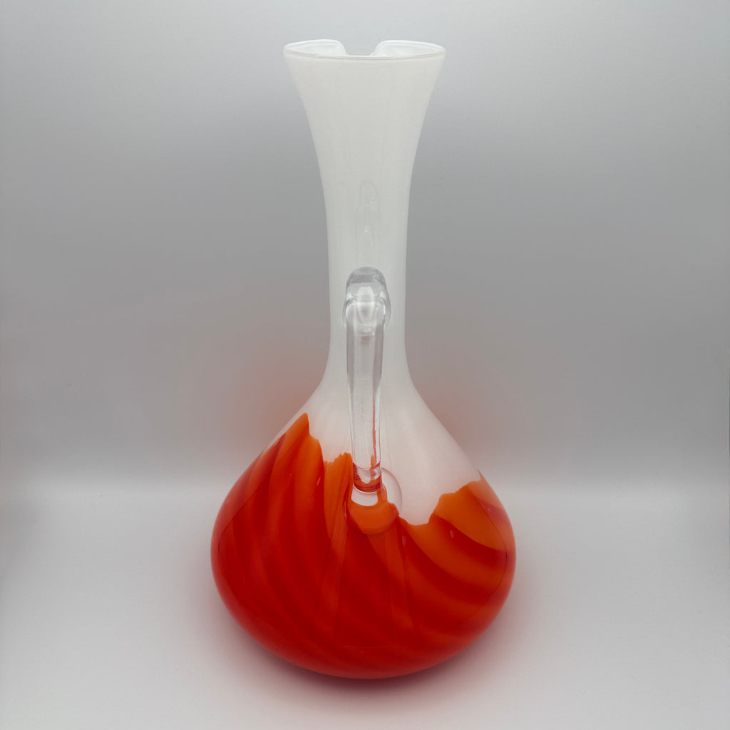 V.B. Opaline Florence Glaskaraffe Orange Weiß Empoli Italien 1970er Vetreria Barbieri