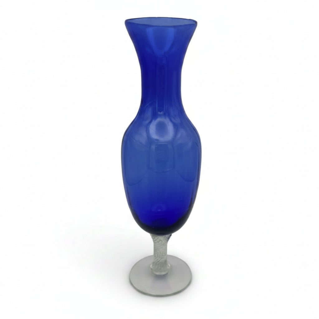 Vintage Glasvase Kobaltblau Empoli-Stil gedrehter Stiel 1960er/70er Showroom Ansbach