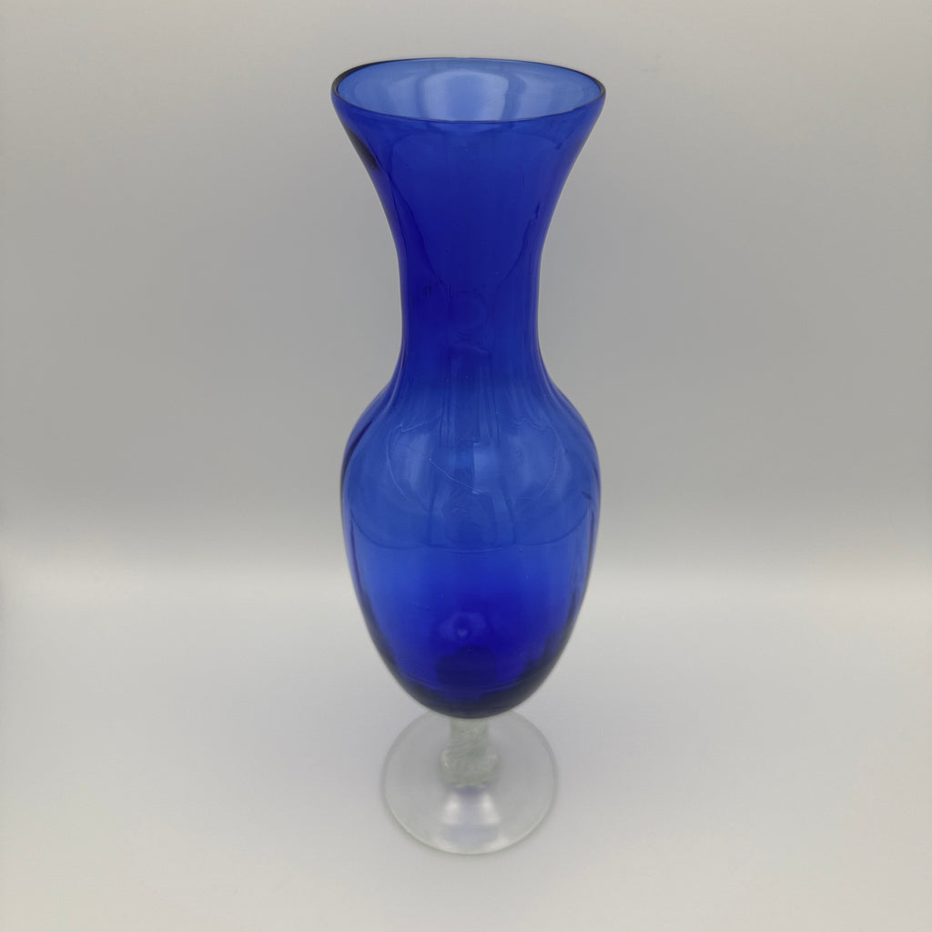 Vintage Glasvase Kobaltblau Empoli-Stil gedrehter Stiel 1960er/70er Showroom Ansbach