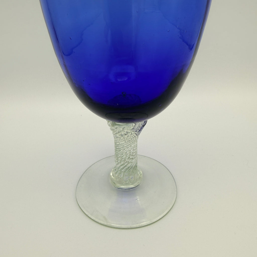 Vintage Glasvase Kobaltblau Empoli-Stil gedrehter Stiel 1960er/70er Showroom Ansbach