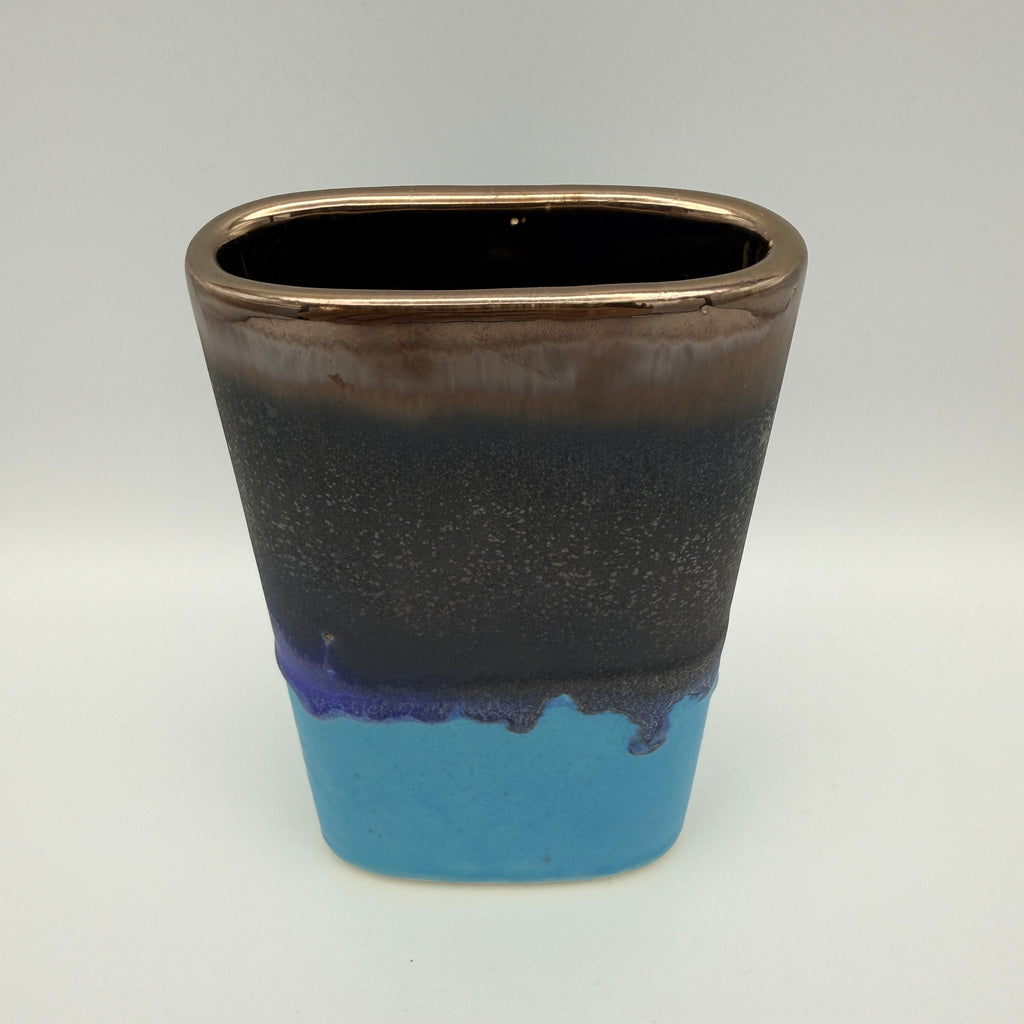 Vintage Keramikvase Türkis Blau Bronze Reaktivglasur 1970er/80er Showroom Ansbach