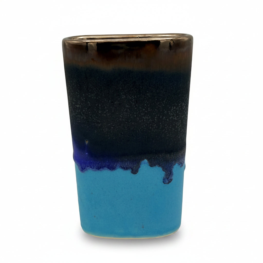 Vintage Keramikvase Türkis Blau Bronze Reaktivglasur 1970er/80er Showroom Ansbach