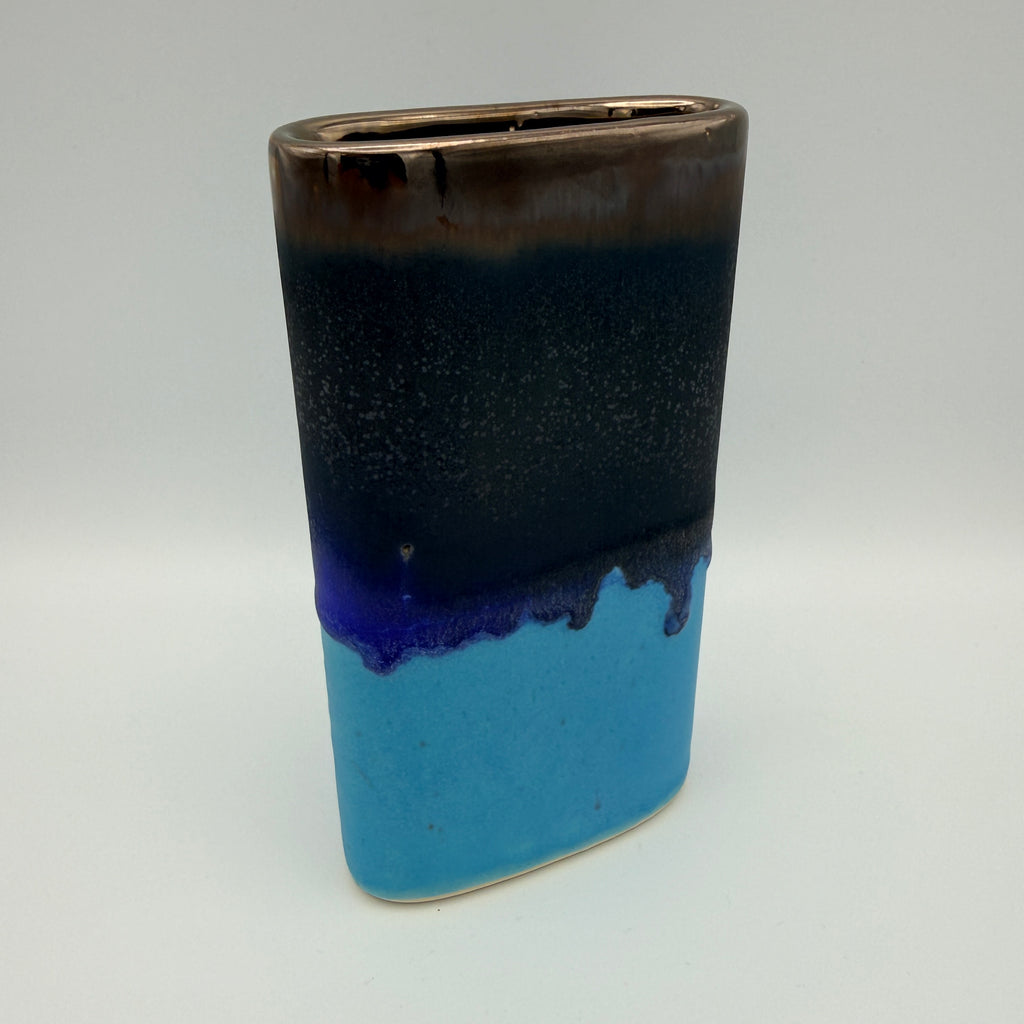 Vintage Keramikvase Türkis Blau Bronze Reaktivglasur 1970er/80er Showroom Ansbach