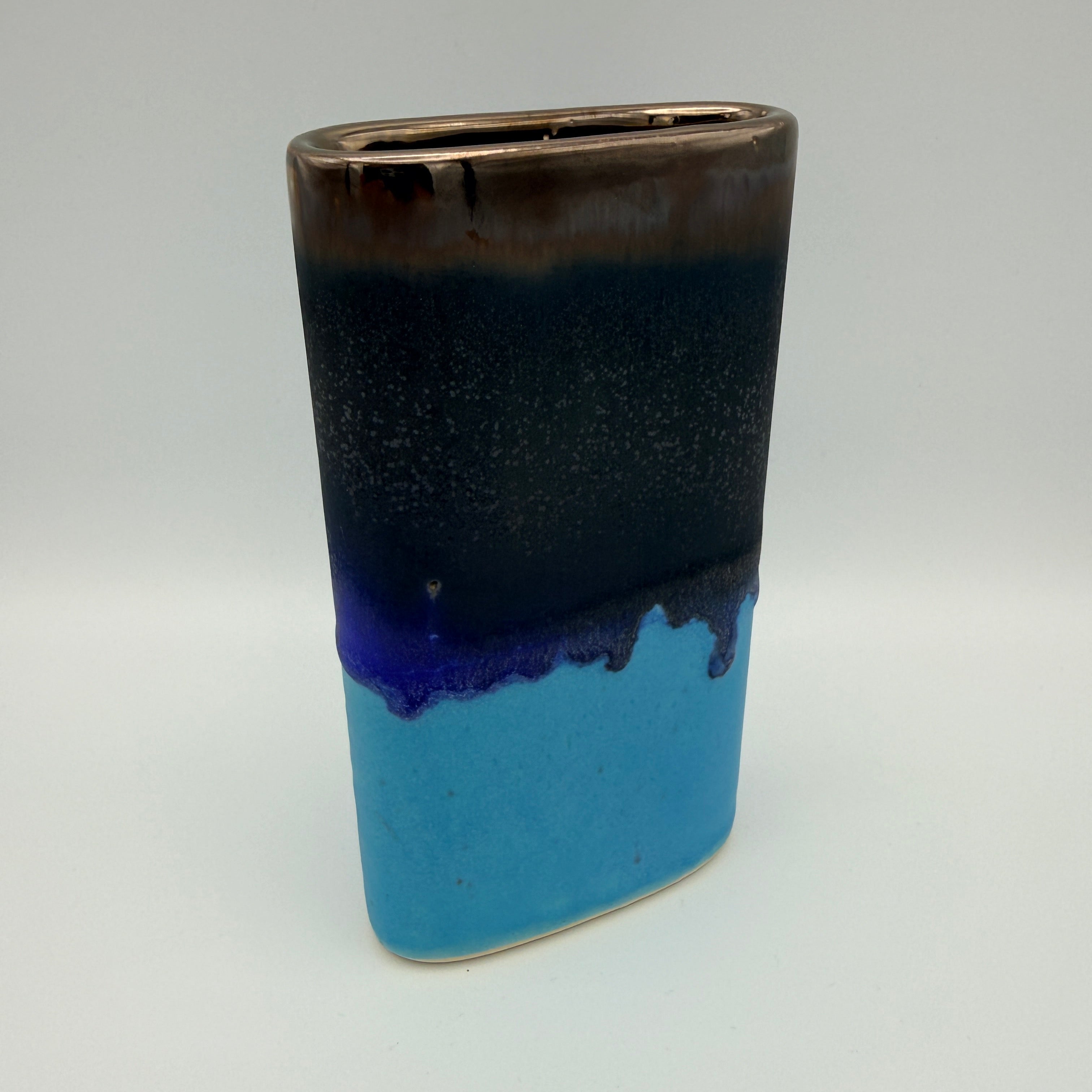 Vintage Keramikvase Türkis Blau Bronze Reaktivglasur 1970er/80er Showroom Ansbach