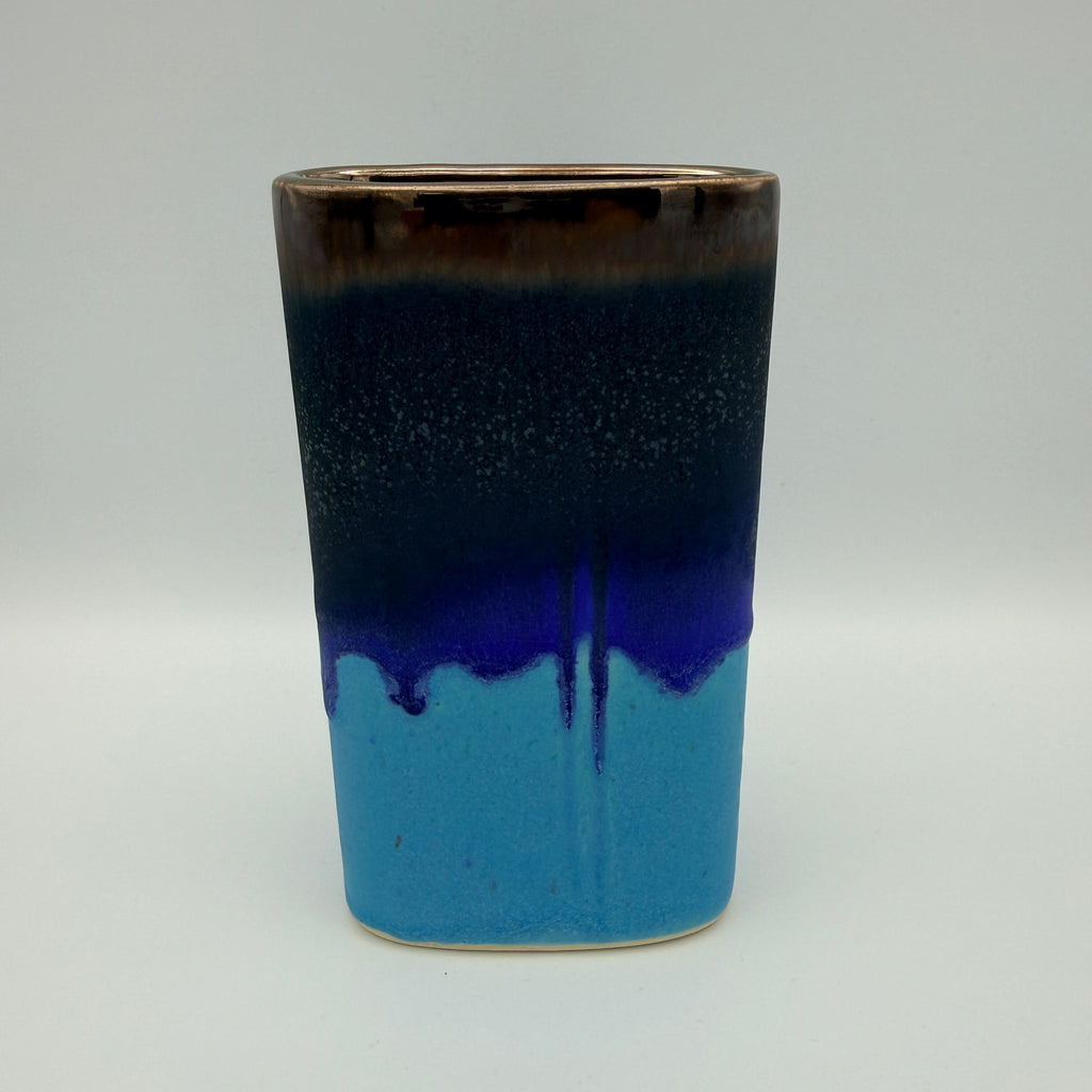 Vintage Keramikvase Türkis Blau Bronze Reaktivglasur 1970er/80er Showroom Ansbach
