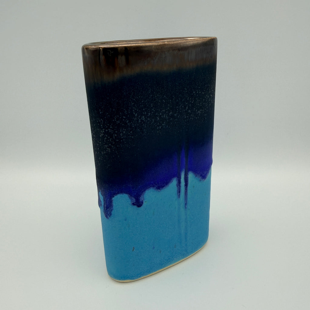 Vintage Keramikvase Türkis Blau Bronze Reaktivglasur 1970er/80er Showroom Ansbach