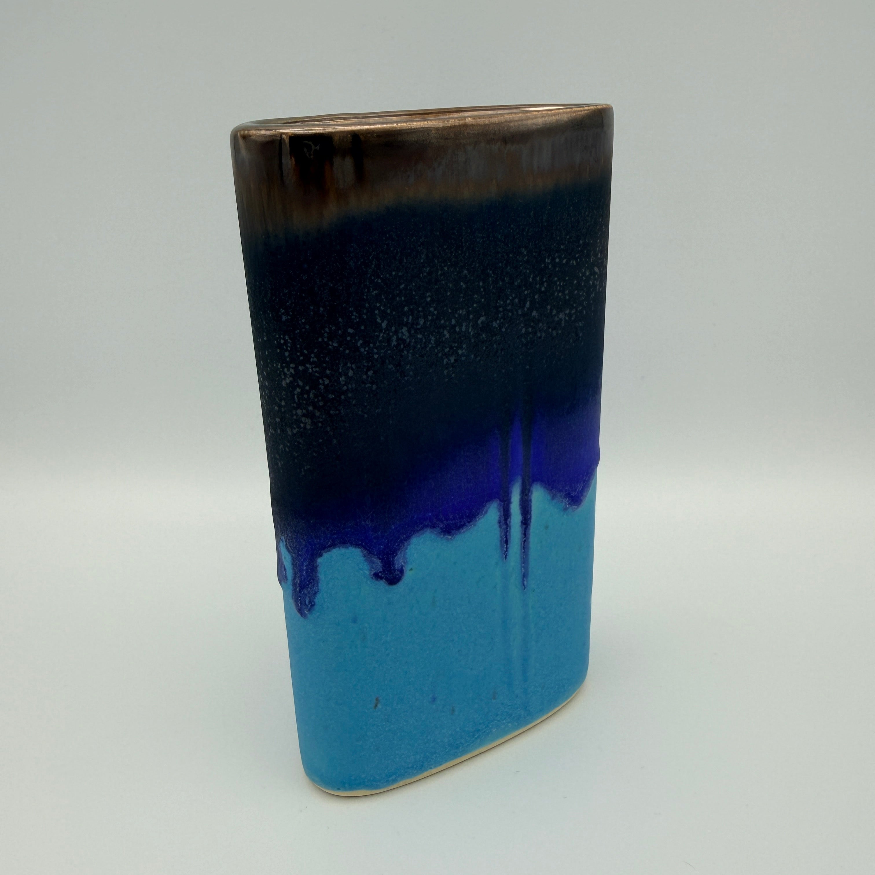 Vintage Keramikvase Türkis Blau Bronze Reaktivglasur 1970er/80er Showroom Ansbach