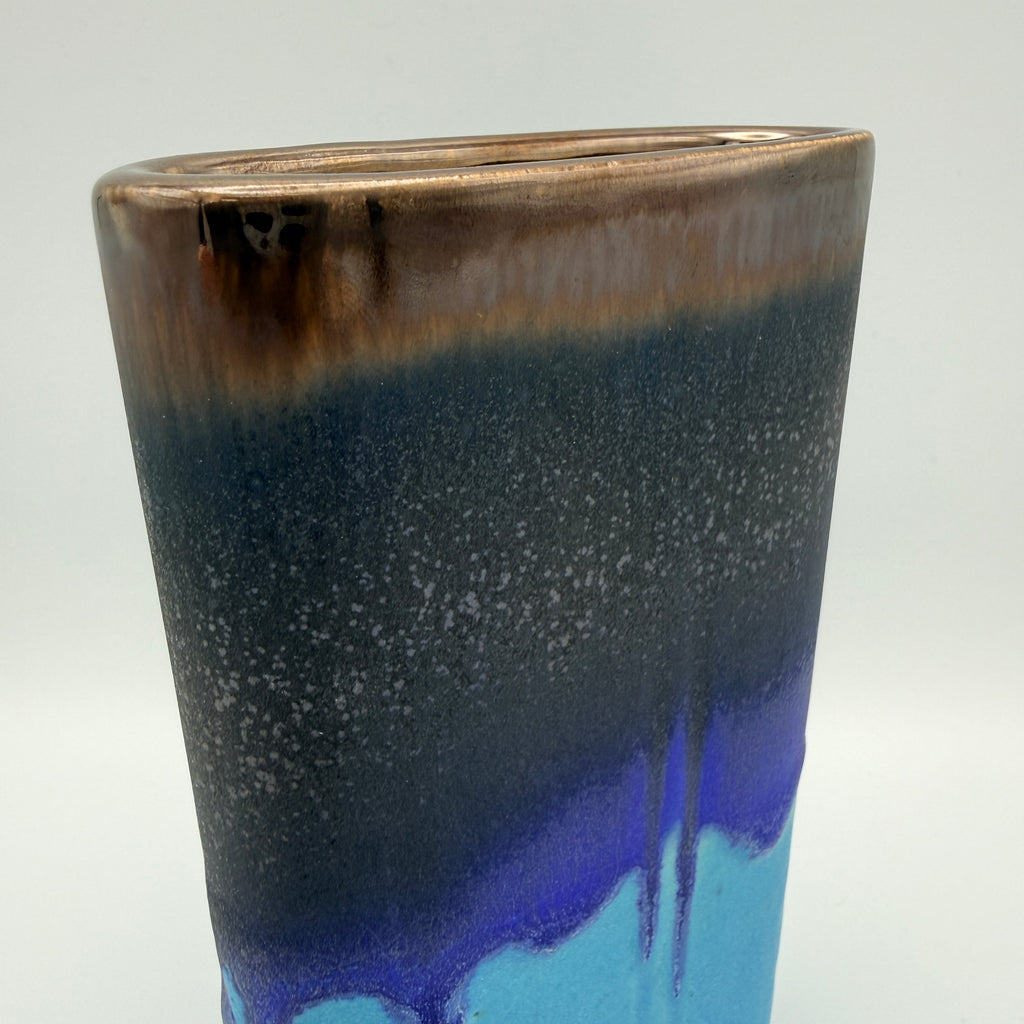 Vintage Keramikvase Türkis Blau Bronze Reaktivglasur 1970er/80er Showroom Ansbach