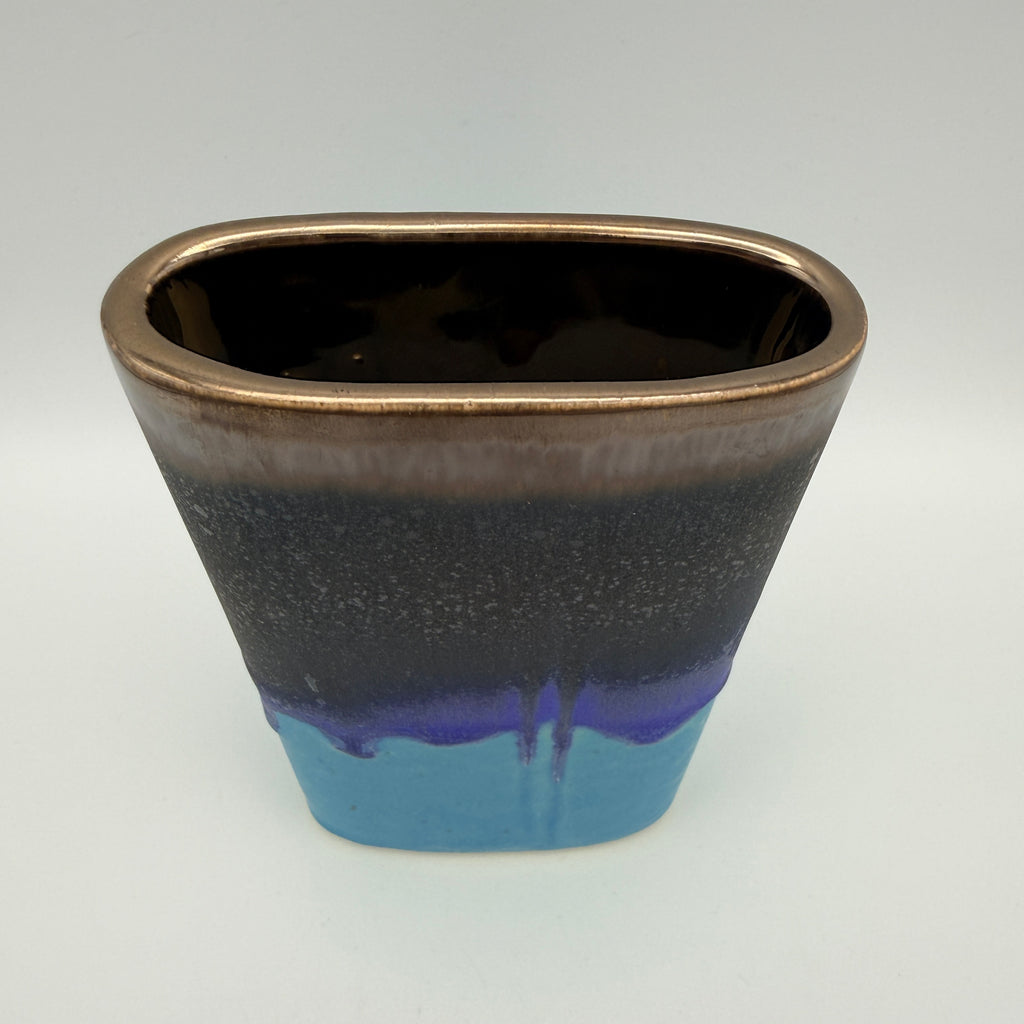 Vintage Keramikvase Türkis Blau Bronze Reaktivglasur 1970er/80er Showroom Ansbach