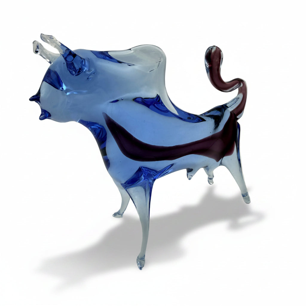Vintage Art Glass Stier Blau Lila Murano-Stil 1960er/70er Jahre Showroom Ansbach