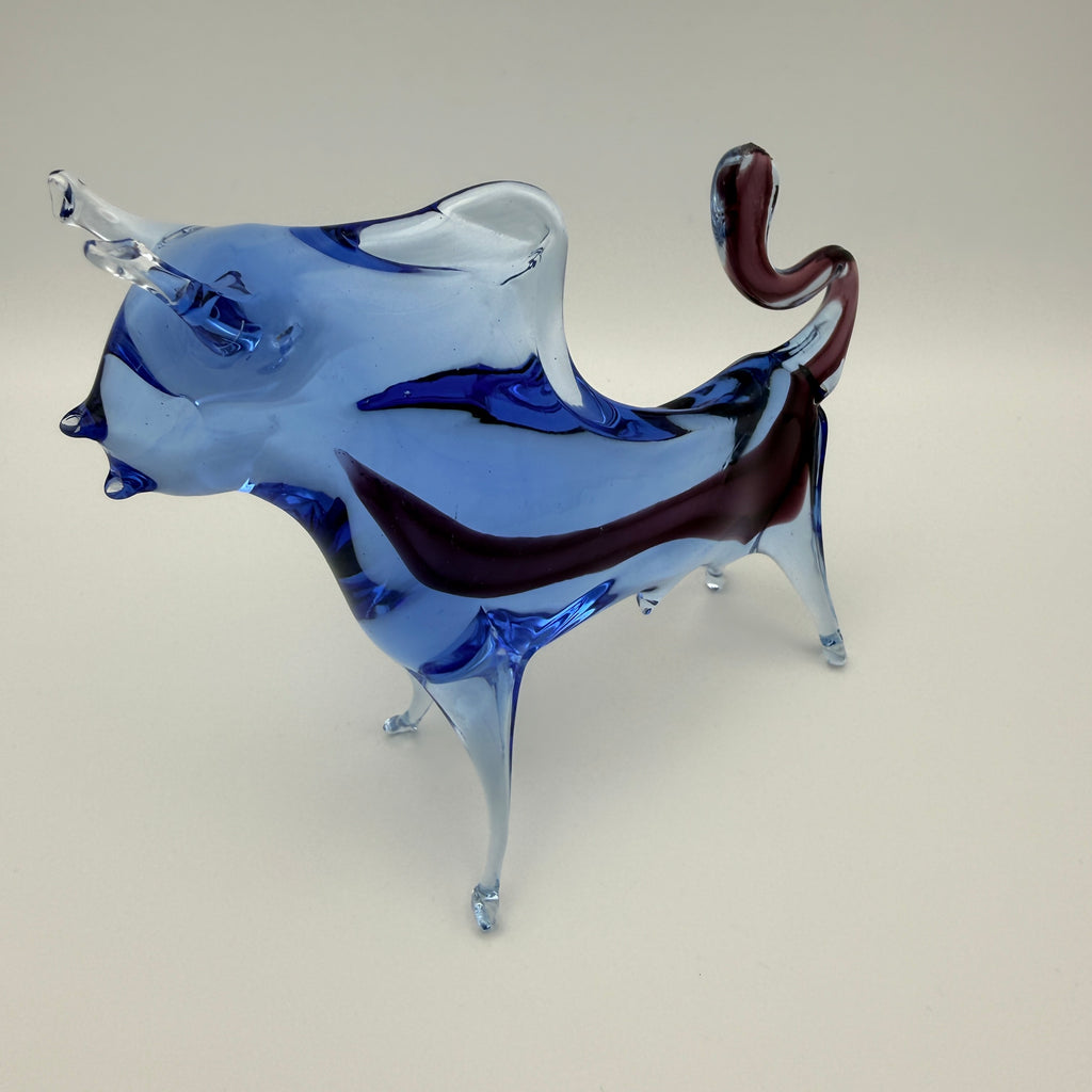 Vintage Art Glass Stier Blau Lila Murano-Stil 1960er/70er Jahre Showroom Ansbach