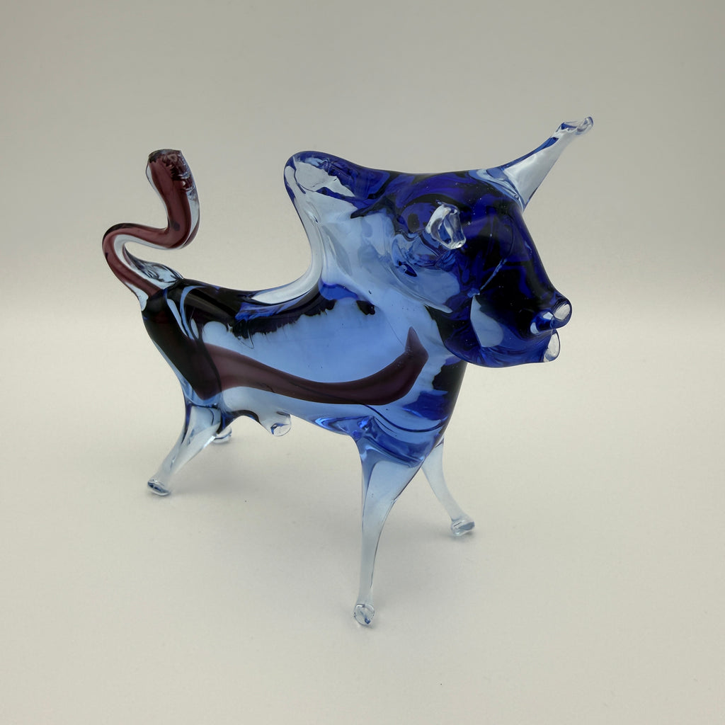 Vintage Art Glass Stier Blau Lila Murano-Stil 1960er/70er Jahre Showroom Ansbach