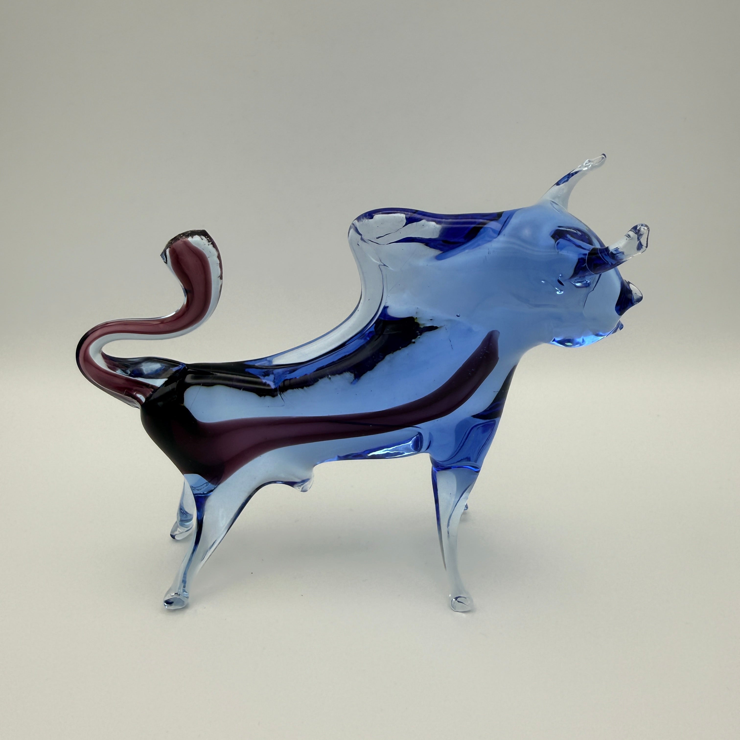 Vintage Art Glass Stier Blau Lila Murano-Stil 1960er/70er Jahre Showroom Ansbach