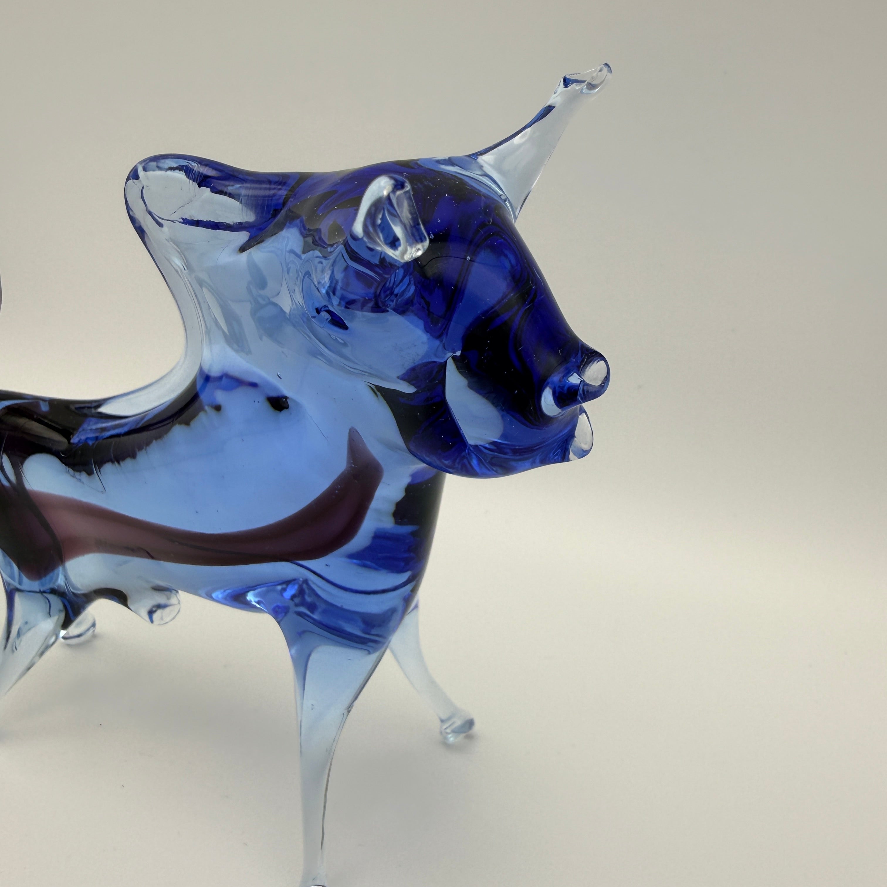 Vintage Art Glass Stier Blau Lila Murano-Stil 1960er/70er Jahre Showroom Ansbach