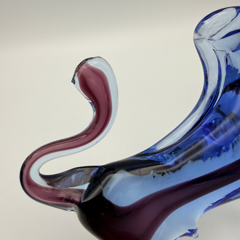 Vintage Art Glass Stier Blau Lila Murano-Stil 1960er/70er Jahre Showroom Ansbach