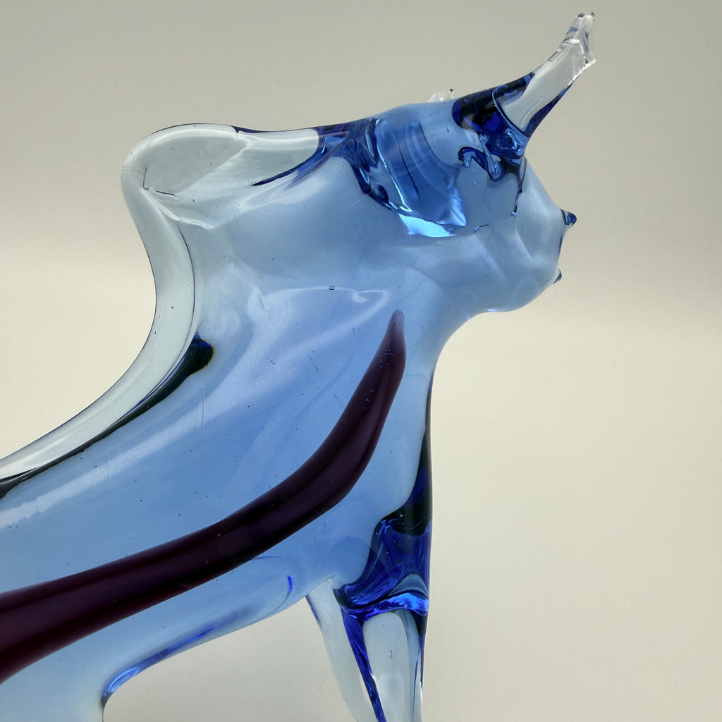 Vintage Art Glass Stier Blau Lila Murano-Stil 1960er/70er Jahre Showroom Ansbach